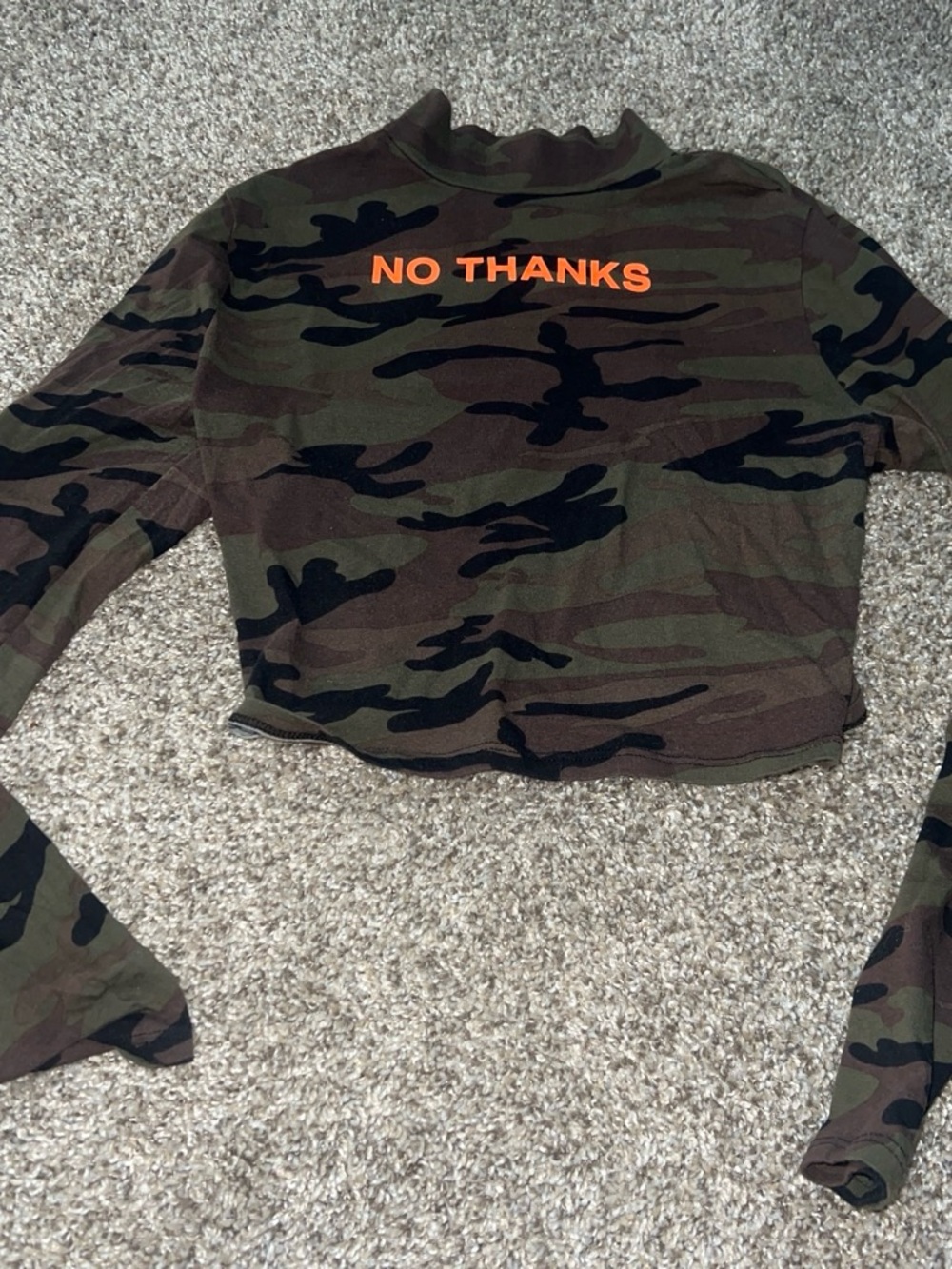 Fashion Nova Green & Brown Camo Long Sleeve Crop Top
